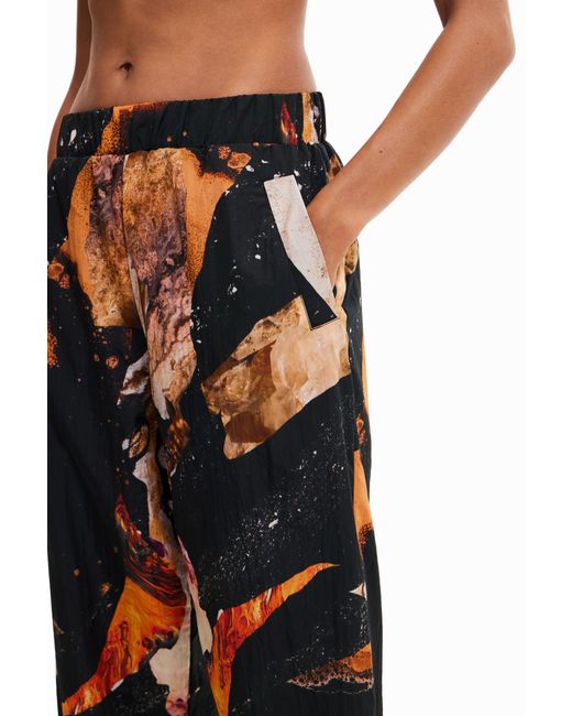 Desigual Black Mineral-Effect Print Joggers, Polyester