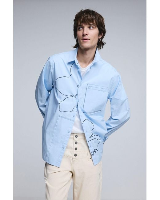 Desigual Blue Shirt With Embroidered Topstitching, Cotton for men