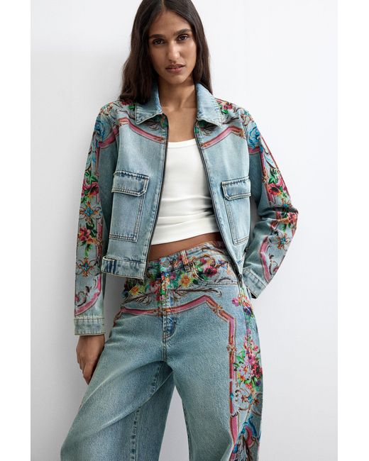 Desigual Blue Printed Denim Trousers, Cotton