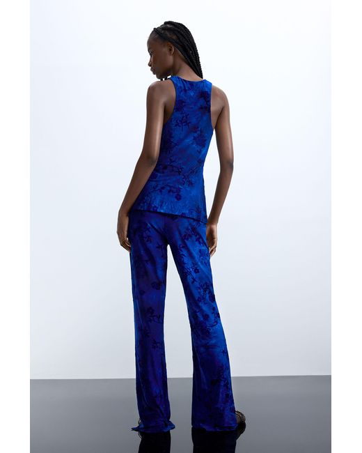 Desigual Blue Flocked Strappy T-Shirt, Polyester
