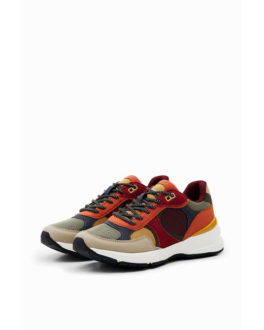 Desigual Red Patchwork Running Sneakers