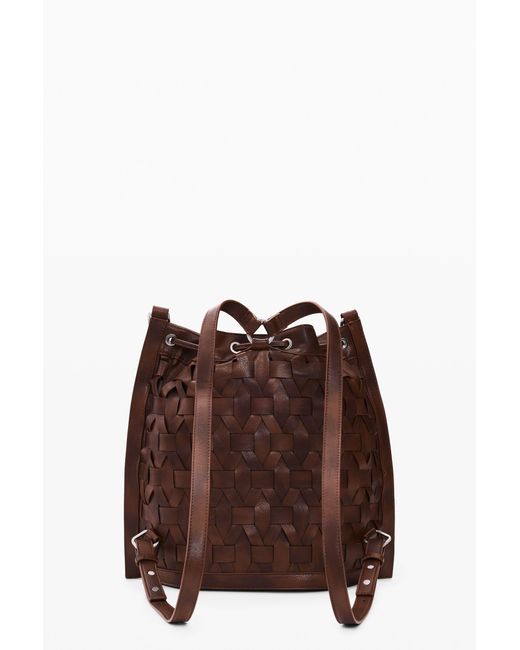 Desigual Brown Medium Braided Drawstring Backpack, Polyurethane