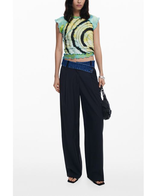 Desigual Blue Short-Sleeve T-Shirt With Circles, Viscose