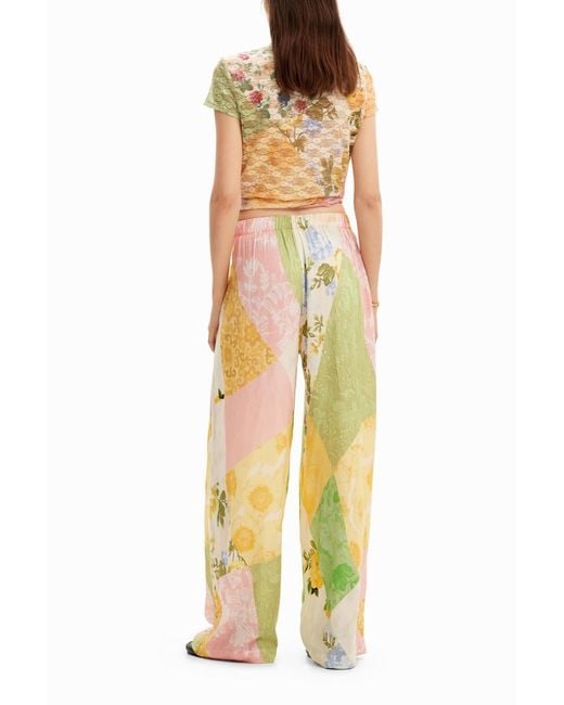 Desigual Yellow Patched Palazzo Pants, Viscose