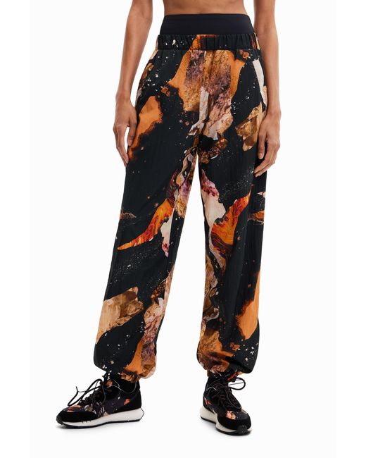 Desigual Black Mineral-Effect Print Joggers, Polyester