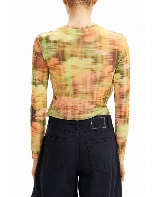 Desigual Yellow Double Layer Knit T-Shirt, Polyester