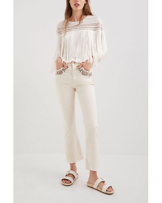 Desigual White Flared Cropped Jeans, Cotton