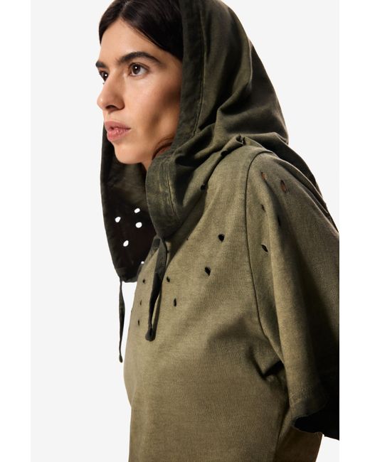 Desigual Green Hooded T-Shirt Masha Popova, Cotton