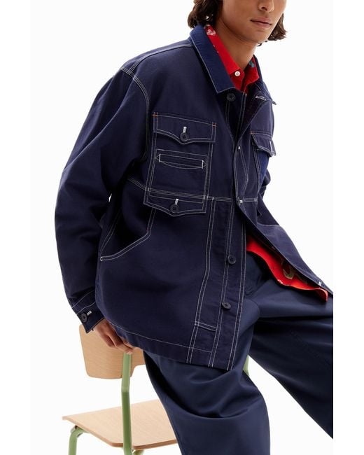 Desigual Blue Twill Worker Jacket, Cotton for men
