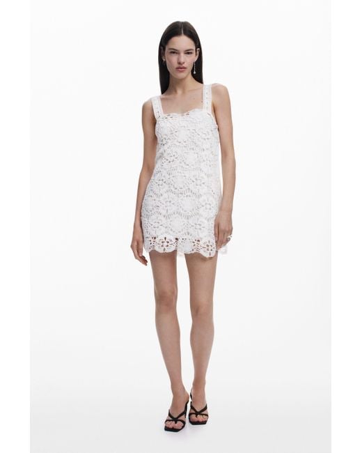Desigual White Mini-Häkelkleid