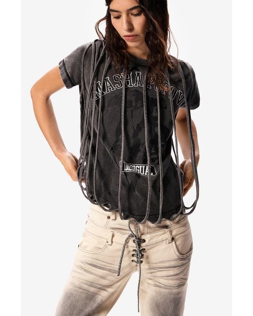 Desigual Black Short-Sleeved T-Shirt Masha Popova, Cotton