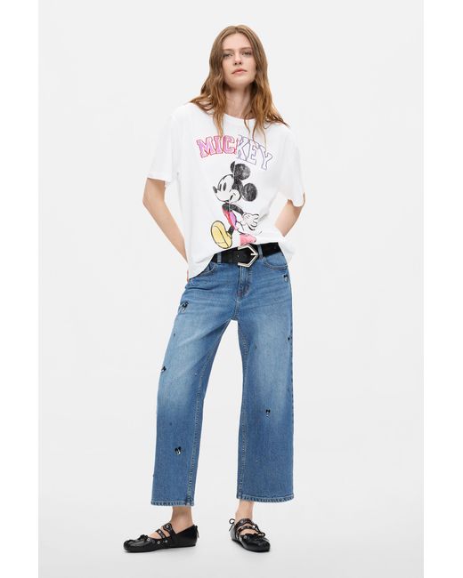 Desigual Blue Mickey Culotte Jeans, Cotton