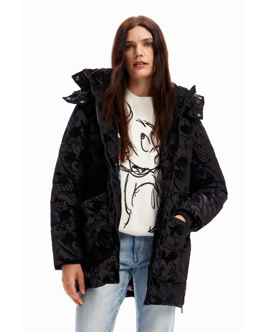 Desigual Mickey Mouse Quilted Coat in Black | Lyst