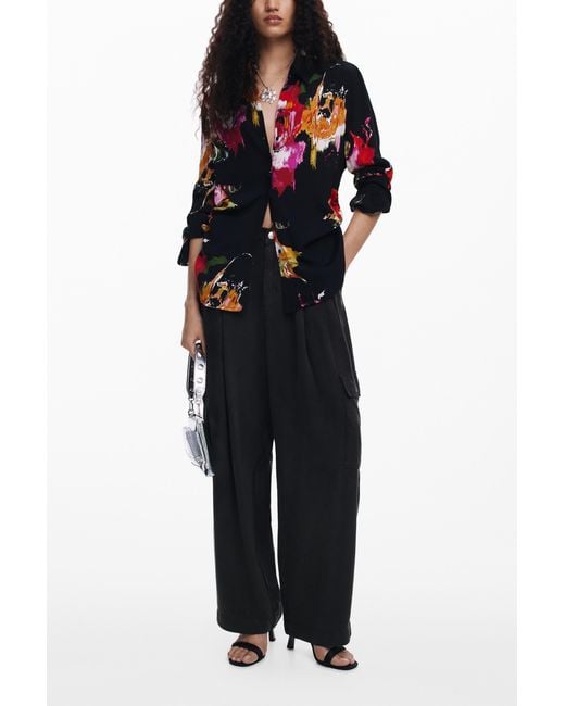 Desigual Black Floral Print Shirt, Viscose
