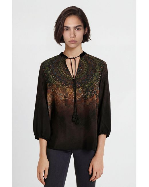 Desigual Black 3/4 Sleeve Printed Blouse, Viscose