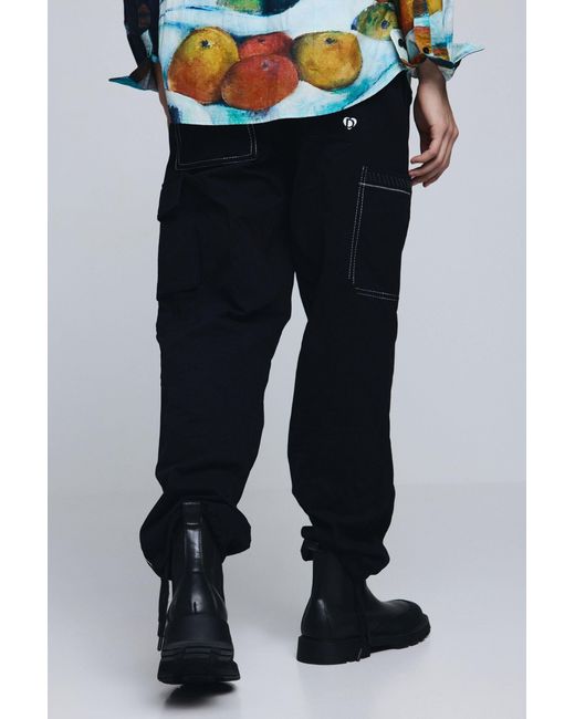 Desigual Blue Cargo Trousers With Drawstring, Cotton for men