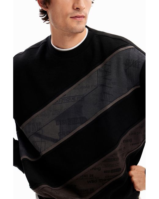 Desigual Black Patchwork Message Sweatshirt for men