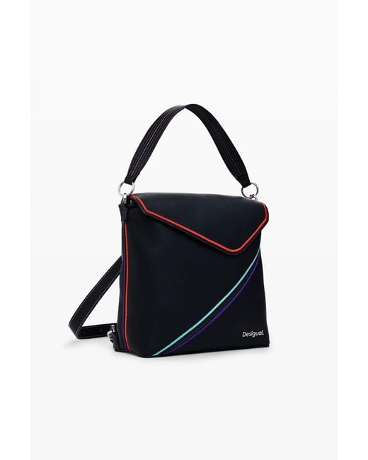 Desigual Blue Mini Backpack With Stripes, Polyurethane