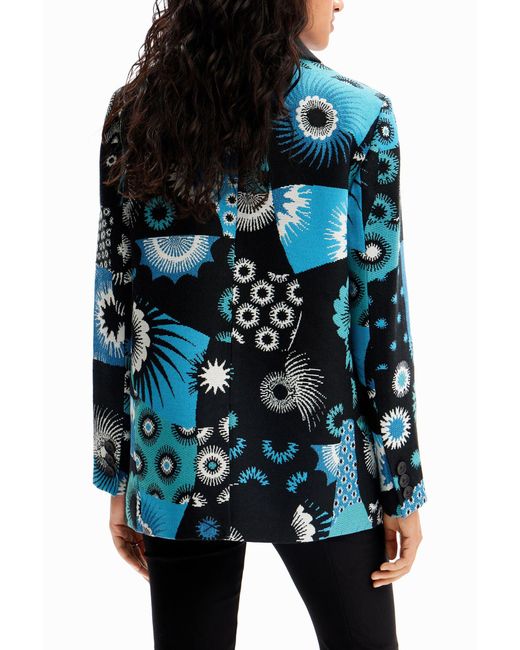Desigual Blue Patchwork Jacquard Blazer