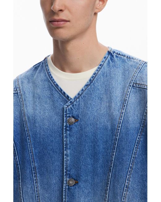 Desigual Blue Patchwork Denim Jacket, Cotton for men
