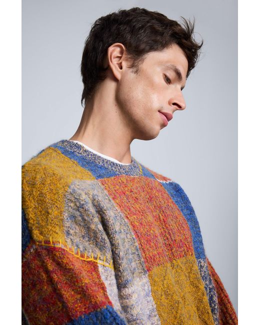 Desigual Blue Patchwork Knit Sweater for men