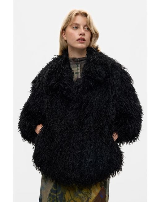 Desigual Black Synthetic Fur Coat, Polyester