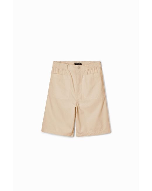 Desigual Natural Plain Shorts With Pockets, Cotton for men