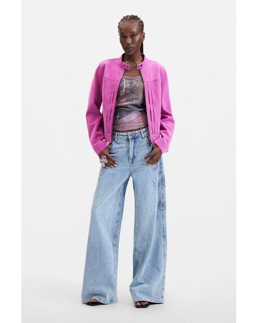 Desigual Pink Jacket Leather Effect, Polyurethane