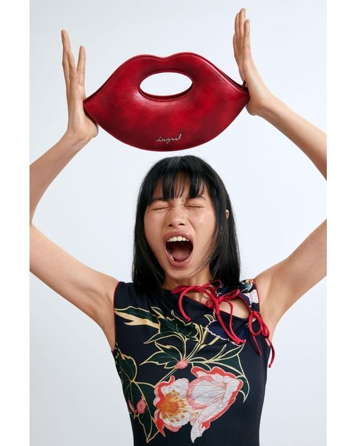 Desigual Red Small Bag Lips, Polyurethane