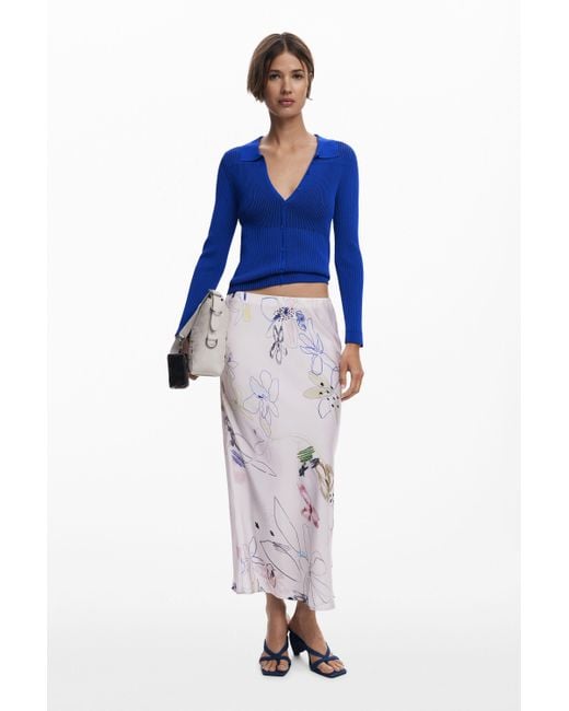 Jersey Fino Botones Desigual de color Blue