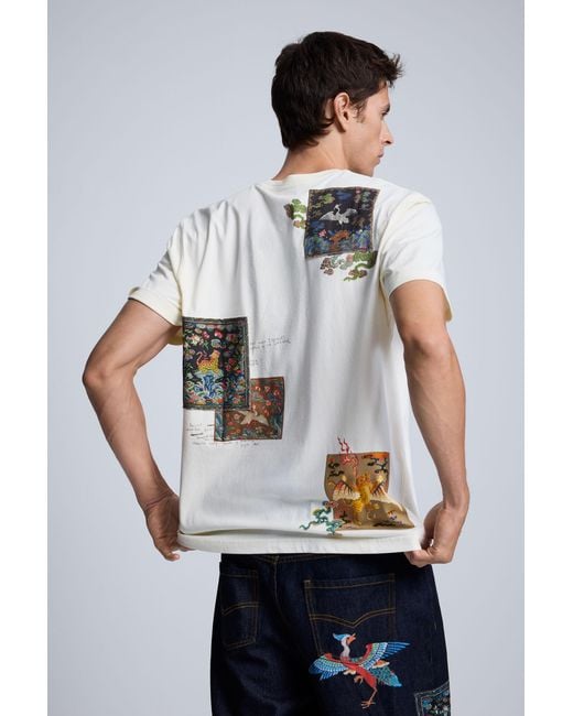 Desigual White Embroidered T-Shirt, Cotton for men