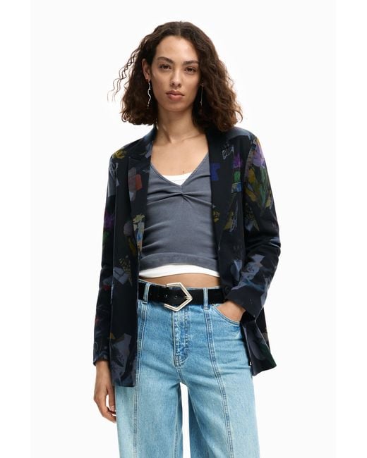 Desigual Blue Blazer Collage, Cotton