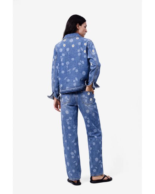 Desigual Blue Regular Embroidered Jeans, Cotton