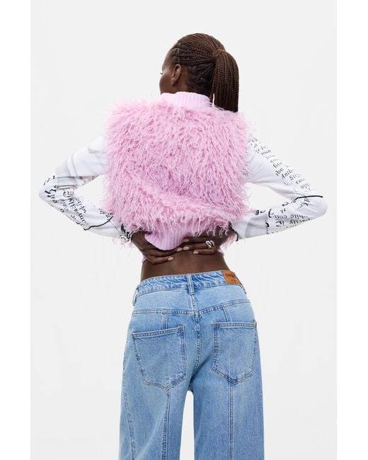 Desigual Red Synthetic Fur Jacket, Polyester