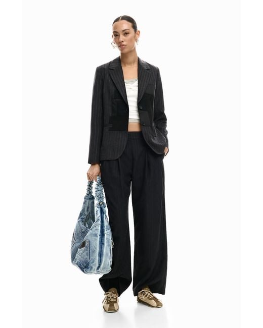 Desigual Black Striped Patch Blazer, Polyester