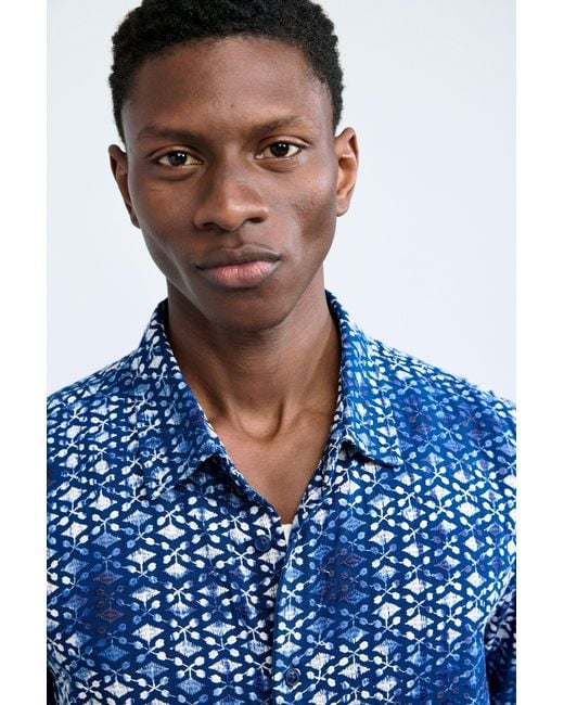 Desigual Blue Geometric Print Shirt for men
