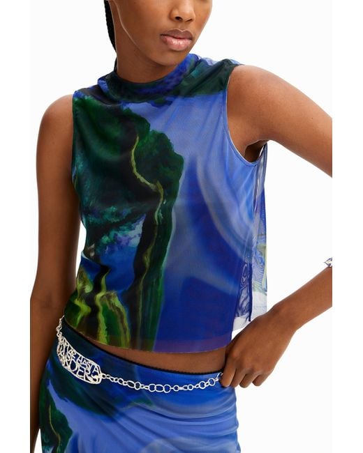 Desigual Blue M. Christian Lacroix Tulle Landscape T-Shirt, Polyester