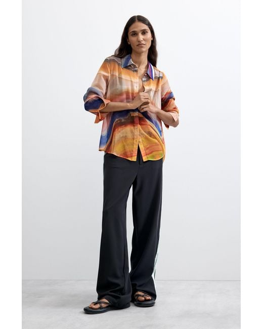 Desigual Orange Printed Long Sleeve Blouse, Polyester