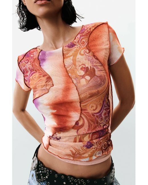 Desigual Orange Printed Short Sleeve T-Shirt, Polyester