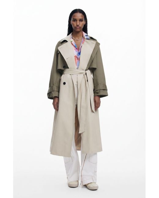 Desigual White Detachable Two-Tone Trench Coat, Cotton