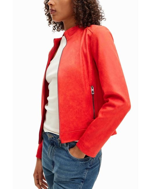 Desigual Red Slim Biker Jacket, Polyester
