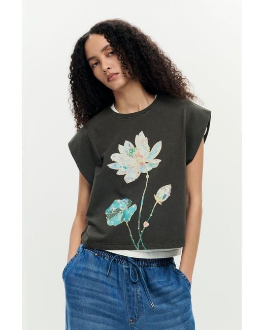 Desigual Black Printed T-Shirt 100% Cotton, Cotton
