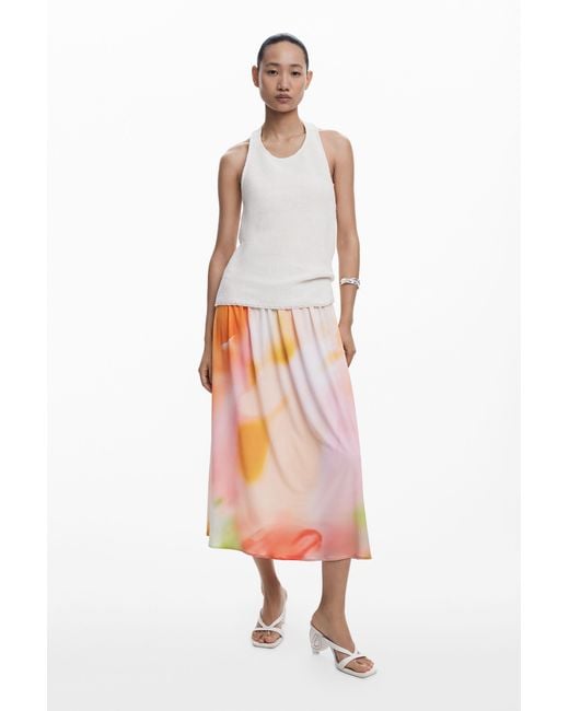 Desigual White 2-In-1 Long Gradient Dress, Polyester