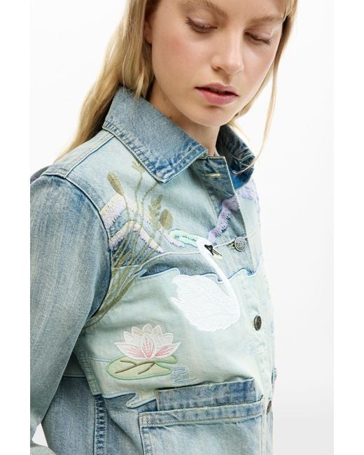 Desigual Blue Denim Patch Jacket, Cotton