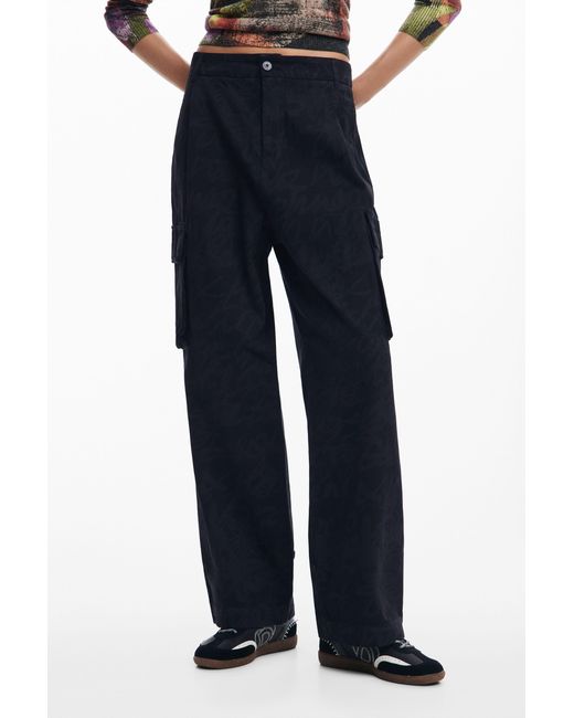 Desigual Blue M. Christian Lacroix Printed Cargo Pants, Cotton