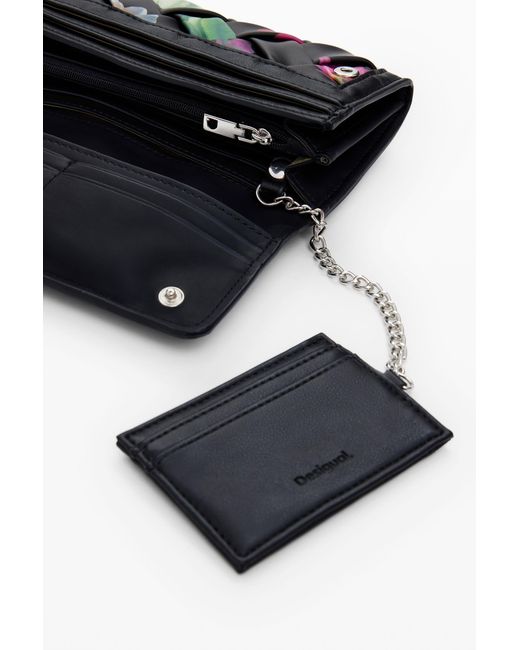 Desigual Black Large Braided Floral Wallet, Polyurethane