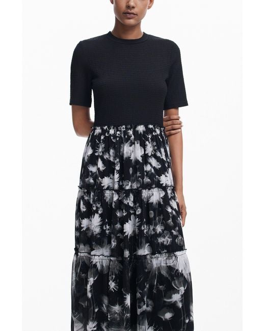 Desigual White Combined Midi Dress, Polyester