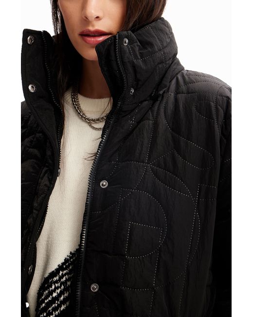 Desigual Black Padded Zips Coat, Polyamide