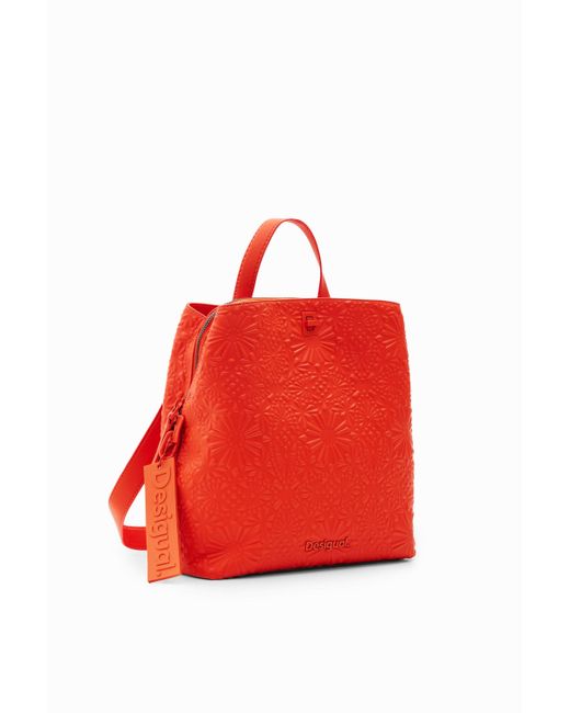 Desigual Small Geometric Embossed Backpack in Red | Lyst UK