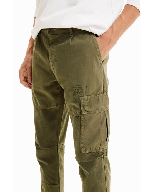 Desigual Green Patchwork Cargo Trousers, Cotton for men